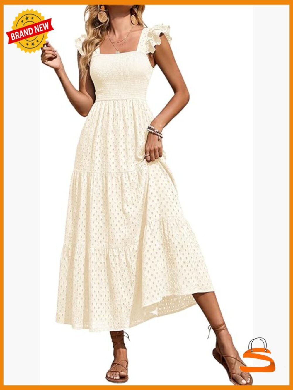 Cotton Maxi Dress with Pockets Square Neck Flowy